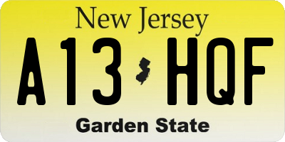 NJ license plate A13HQF