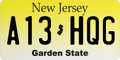 NJ license plate A13HQG