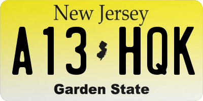 NJ license plate A13HQK