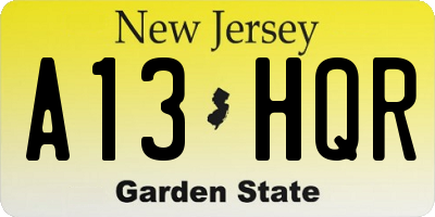 NJ license plate A13HQR