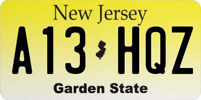 NJ license plate A13HQZ