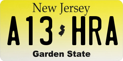 NJ license plate A13HRA