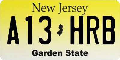 NJ license plate A13HRB