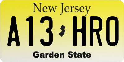 NJ license plate A13HRO