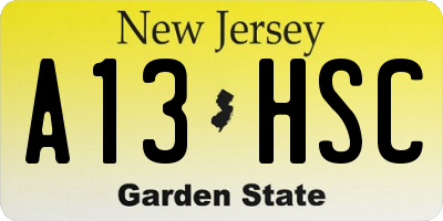 NJ license plate A13HSC
