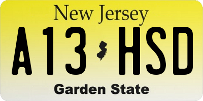 NJ license plate A13HSD
