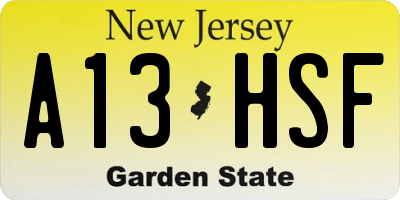 NJ license plate A13HSF