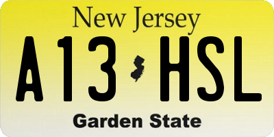 NJ license plate A13HSL