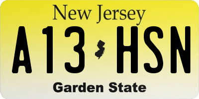 NJ license plate A13HSN