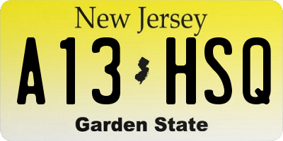 NJ license plate A13HSQ