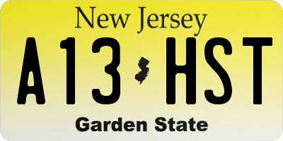 NJ license plate A13HST