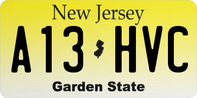 NJ license plate A13HVC