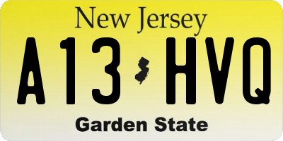 NJ license plate A13HVQ