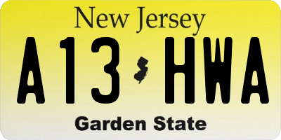 NJ license plate A13HWA