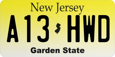 NJ license plate A13HWD