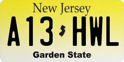 NJ license plate A13HWL