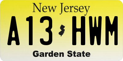 NJ license plate A13HWM