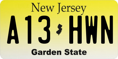 NJ license plate A13HWN