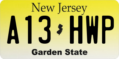 NJ license plate A13HWP