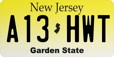 NJ license plate A13HWT