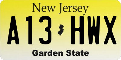 NJ license plate A13HWX