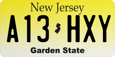 NJ license plate A13HXY