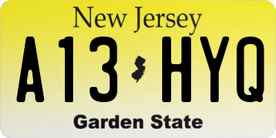 NJ license plate A13HYQ