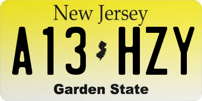 NJ license plate A13HZY