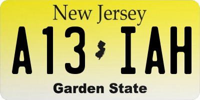 NJ license plate A13IAH