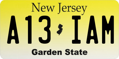 NJ license plate A13IAM