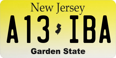NJ license plate A13IBA