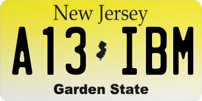 NJ license plate A13IBM