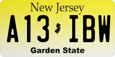 NJ license plate A13IBW