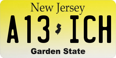 NJ license plate A13ICH