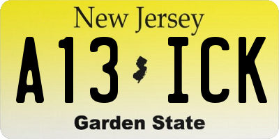 NJ license plate A13ICK