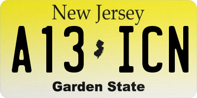 NJ license plate A13ICN