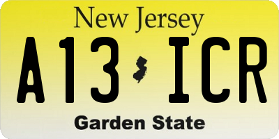 NJ license plate A13ICR