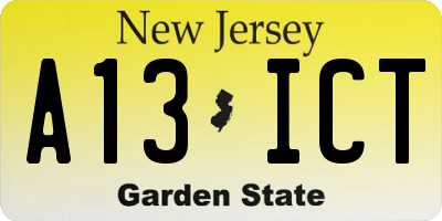 NJ license plate A13ICT