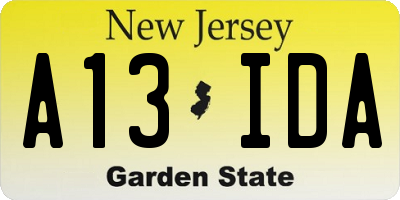 NJ license plate A13IDA