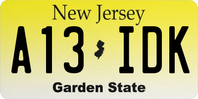 NJ license plate A13IDK