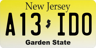 NJ license plate A13IDO