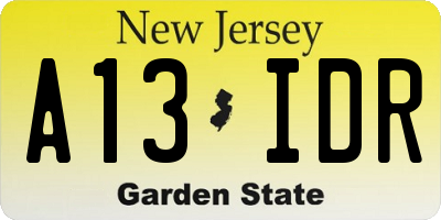 NJ license plate A13IDR