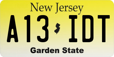 NJ license plate A13IDT