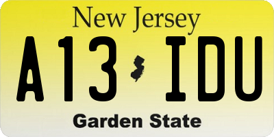 NJ license plate A13IDU