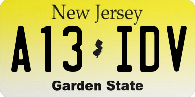 NJ license plate A13IDV