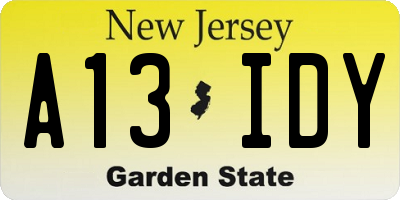 NJ license plate A13IDY