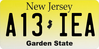 NJ license plate A13IEA