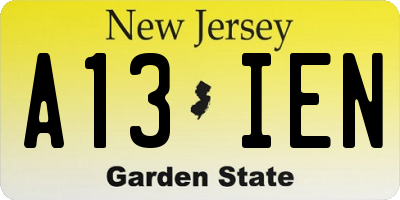 NJ license plate A13IEN