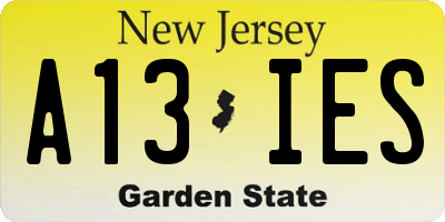 NJ license plate A13IES