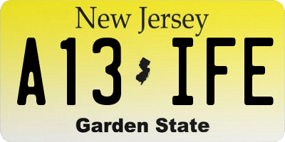 NJ license plate A13IFE